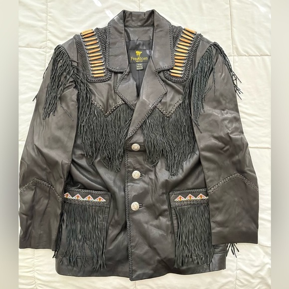 Vintage Leather Fringe Jacket w/ Buffalo Bone Details